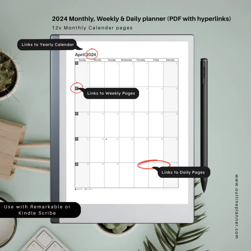 2024 planner monthly for remarkable 2 planner-digital notepad paper (4)