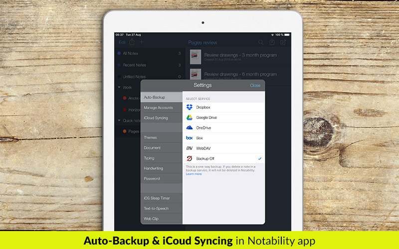 Auto-backup and iCloud syncing in Notability app