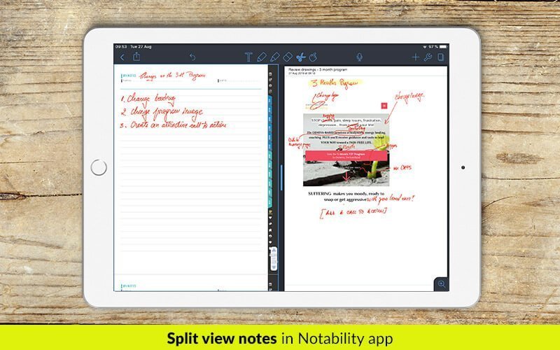 split view notes in Notability app